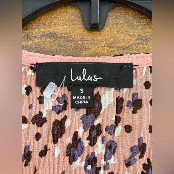 Lulus Size Small Dusty Rose Mauve Multi Print Mini Dress Half Sleeve V-Neck - Picture 3 of 8